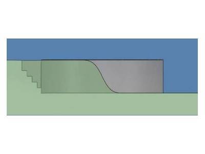 SEMI-INGROUND WITH STEP, STEEP, The pool is installed partially inground, on a steep slope, with one end at grade