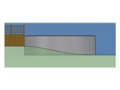 SEMI-INGROUND WITH DECK, The pool is installed partially inground, on a gradual slope, with both ends above grade